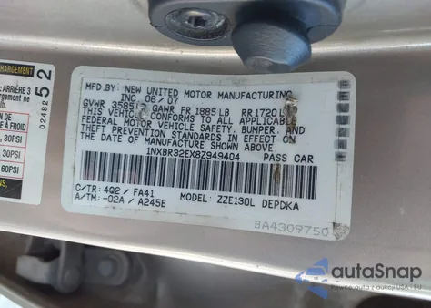 2008 Toyota Corolla Ce из США, поврежденный, VIN 1NXBR32EX8Z949404